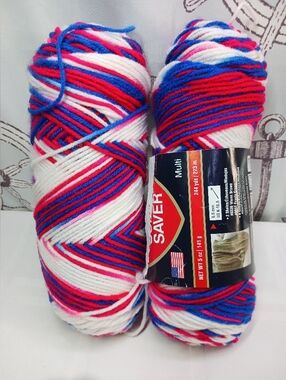 Lot Of 2-Red Heart Super Saver Yarn Skeins/ 5oz Ea/ Worsted-4/ Stars & Stripes